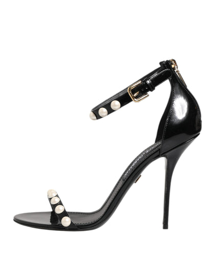Dolce & Gabbana Black KEIRA Pearl Embellished Sandals Shoes