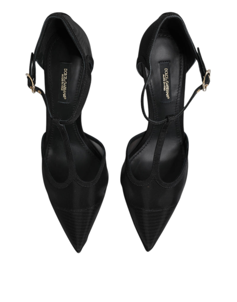 Dolce & Gabbana Black Mesh T-strap Stiletto High Heels