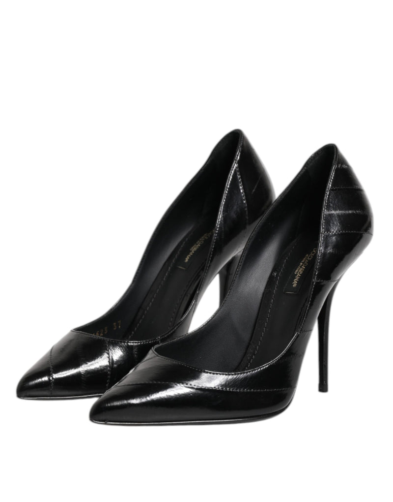 Dolce & Gabbana Black Leather Stiletto High Heels Pumps