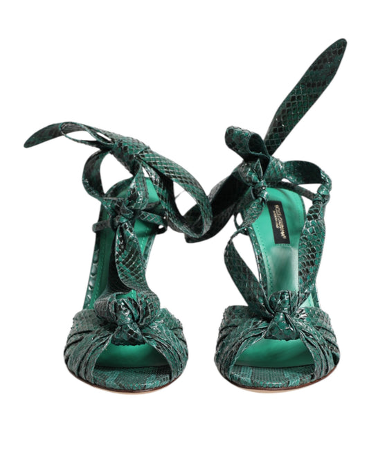 Dolce & Gabbana Sandales à Talons en Cuir Python Vert