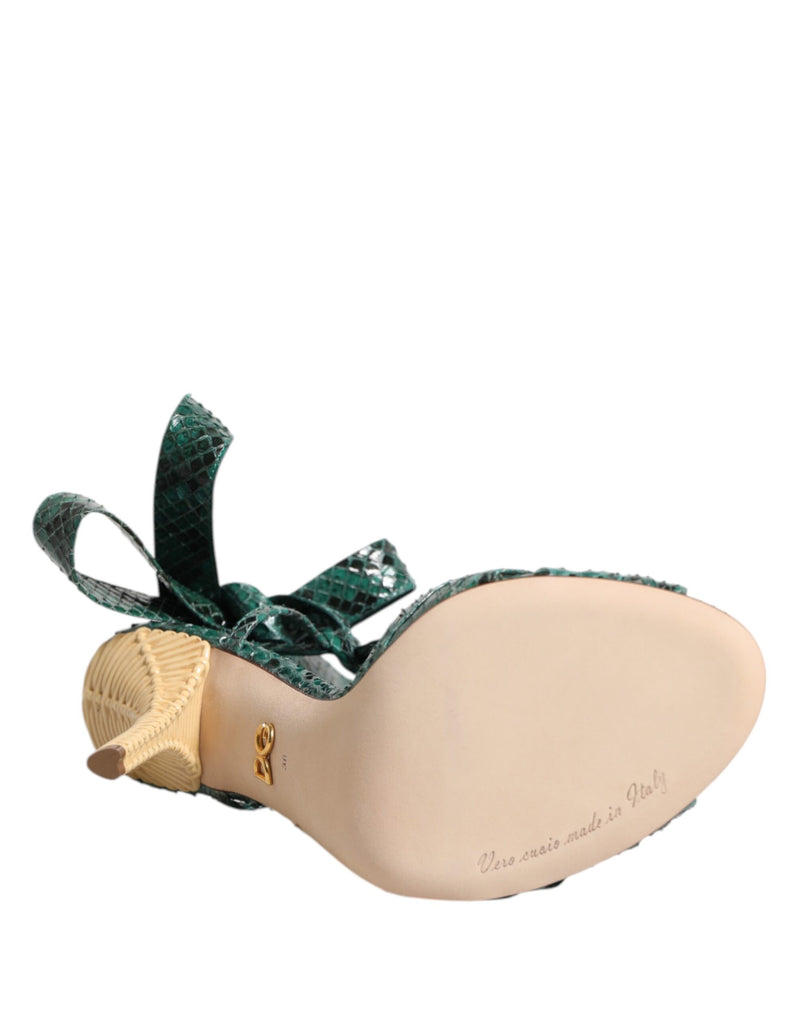 Dolce & Gabbana Green Python Leather Heels Sandals