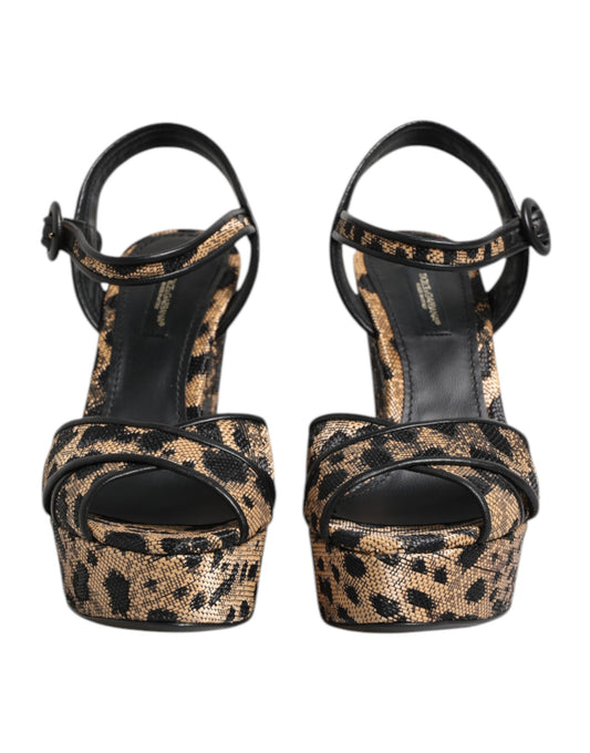 Dolce & Gabbana Sandales à Talons Wedges Léopard Marron
