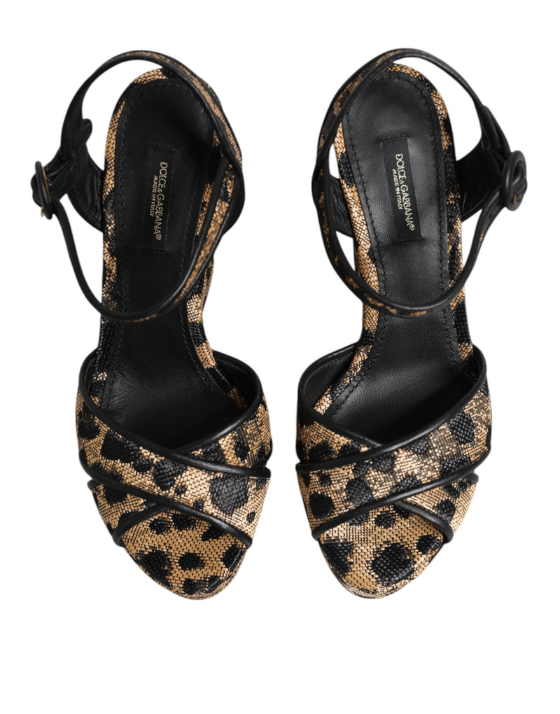 Dolce & Gabbana Brown Leopard Wedges Ankle Strap Sandals