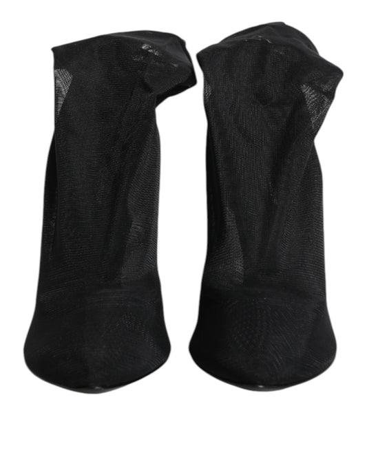 Dolce & Gabbana Black Silk Stretch Mesh Sock Boots