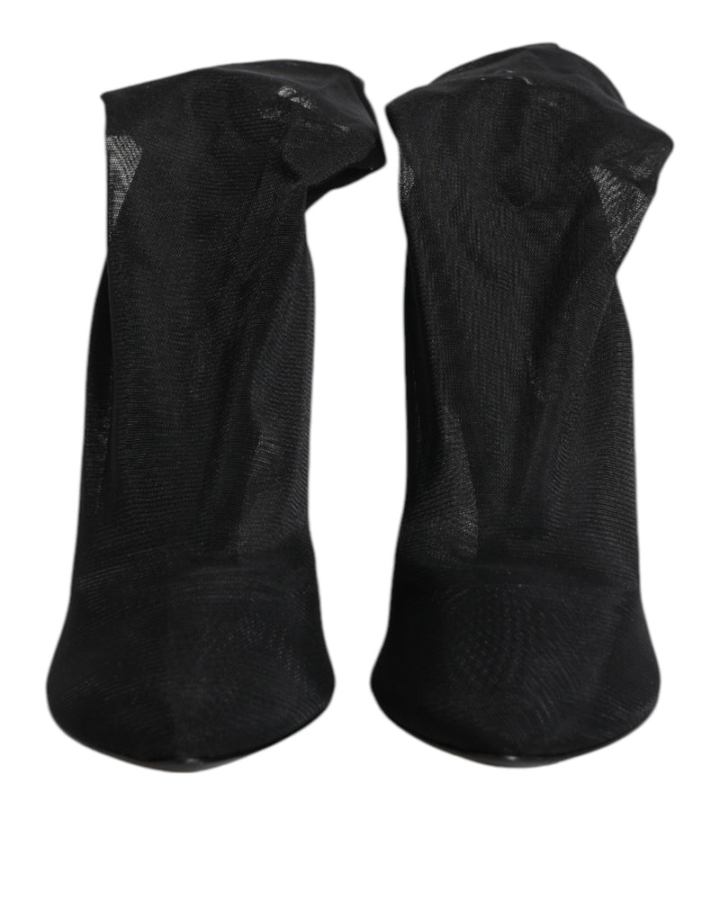 Dolce & Gabbana Black Silk Stretch Mesh Sock Boots