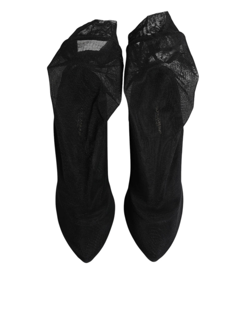 Dolce & Gabbana Black Silk Stretch Mesh Sock Boots