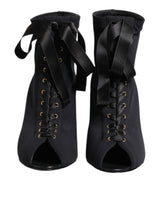 Dolce & Gabbana Black Stiletto Heels Lace Up Ankle Boots