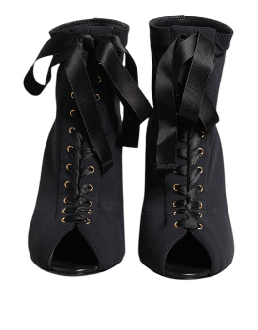 Dolce & Gabbana Black Stiletto Heels Lace Up Ankle Boots