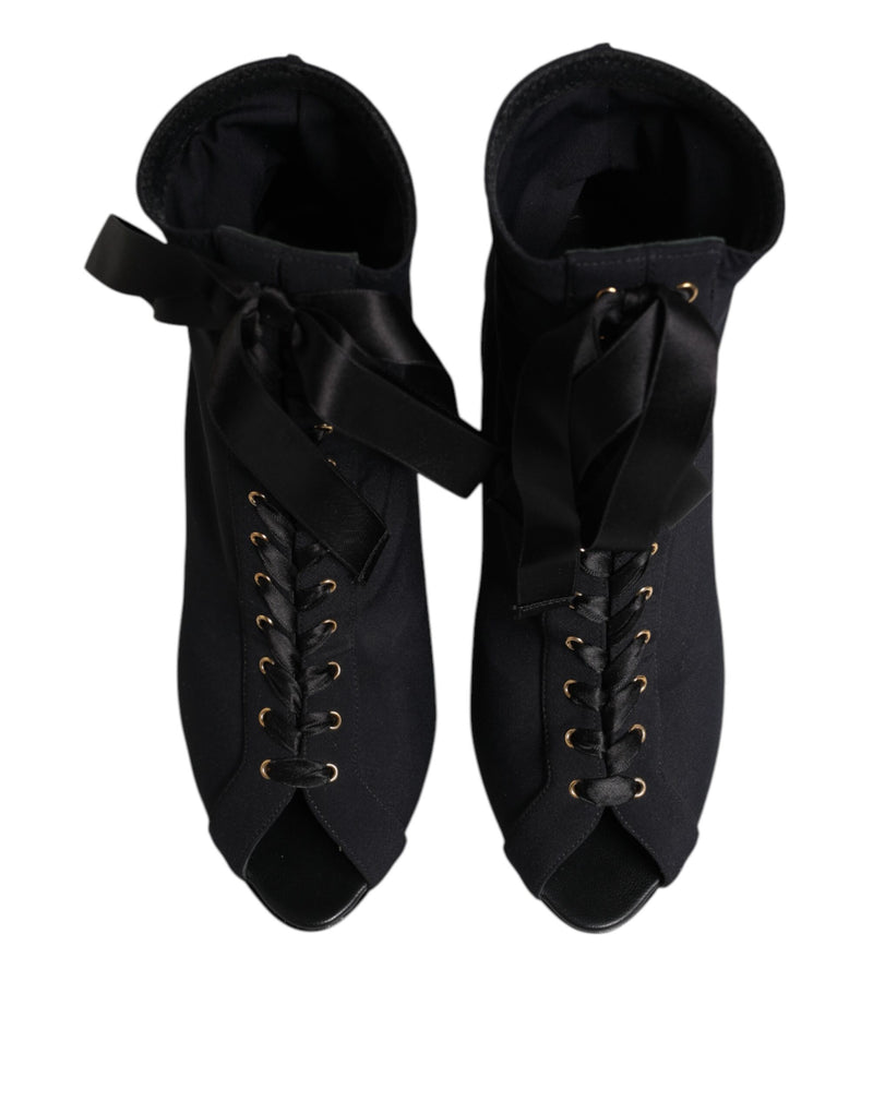 Dolce & Gabbana Black Stiletto Heels Lace Up Ankle Boots