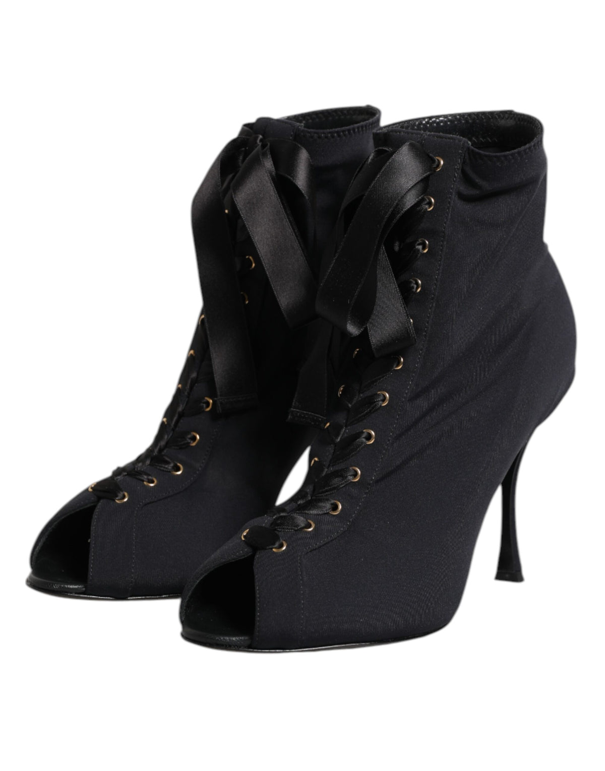 Dolce & Gabbana Black Stiletto Heels Lace Up Ankle Boots