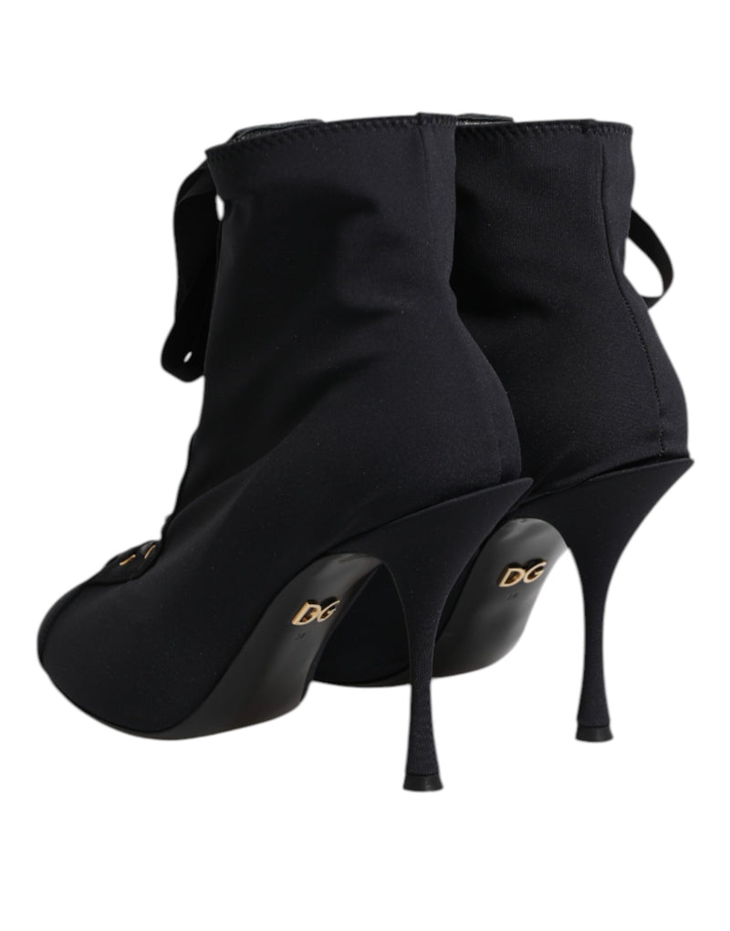Dolce & Gabbana Black Stiletto Heels Lace Up Ankle Boots