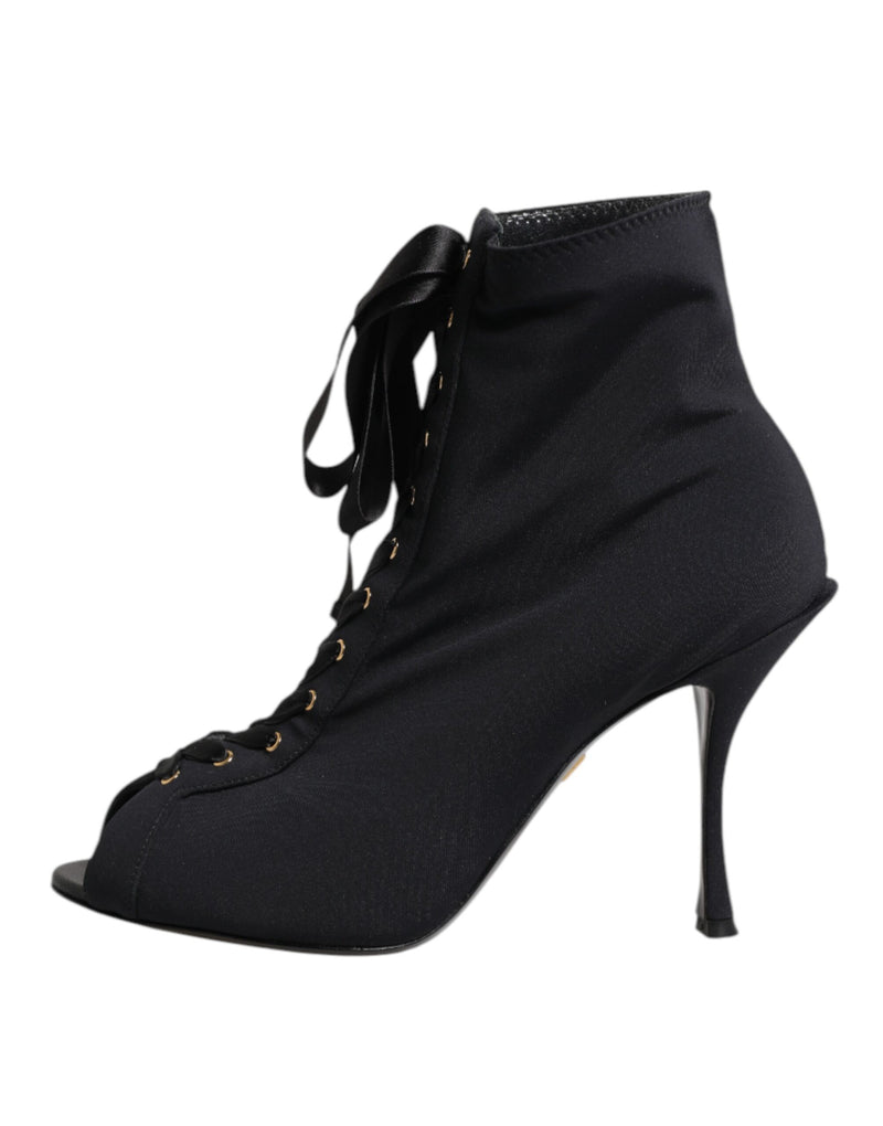 Dolce & Gabbana Black Stiletto Heels Lace Up Ankle Boots