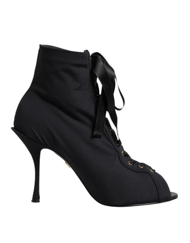 Dolce & Gabbana Black Stiletto Heels Lace Up Ankle Boots