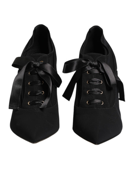 Dolce & Gabbana Black Lace Up Stiletto Heels Pumps