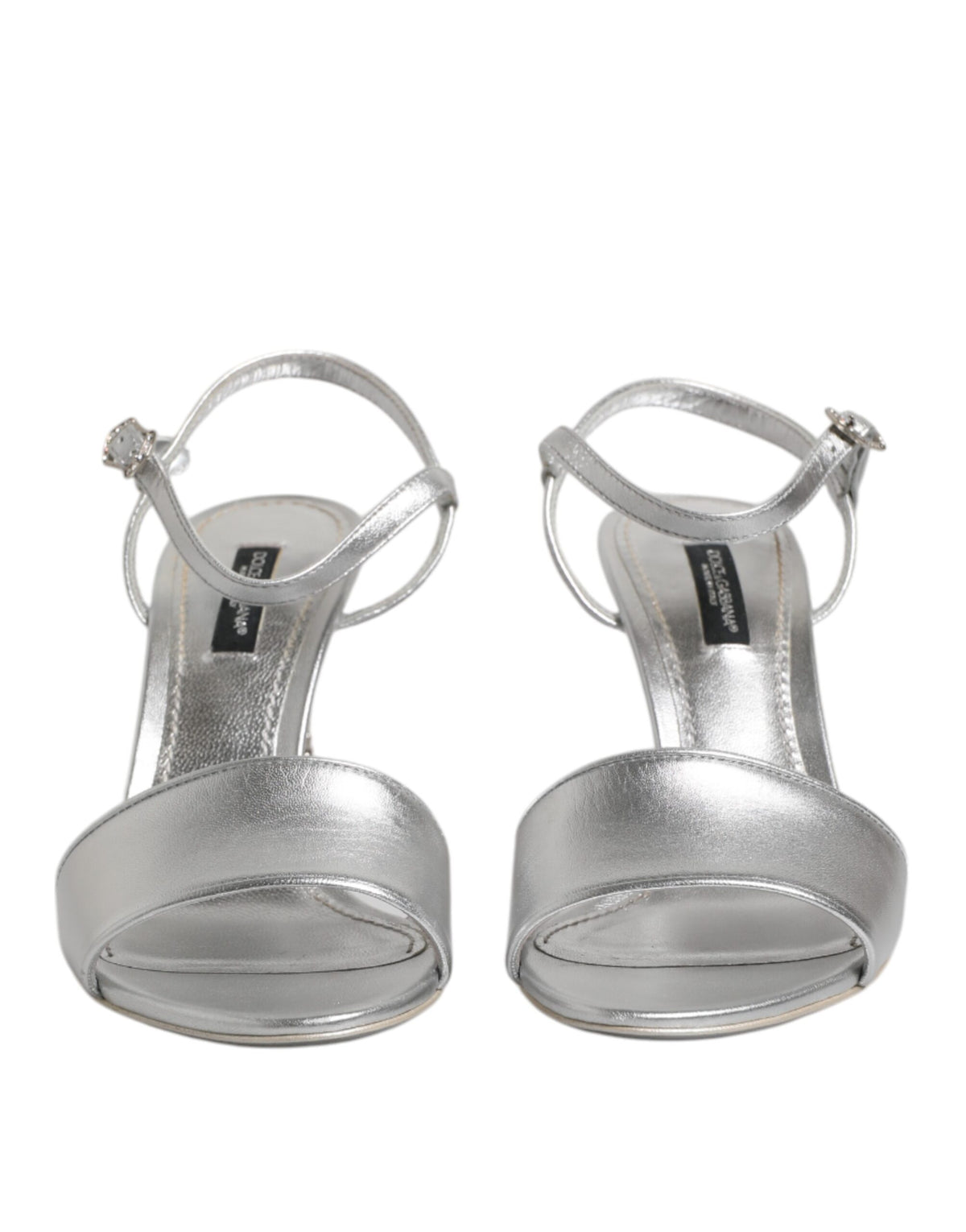 Dolce & Gabbana Silver Leather DG Heels Keira Sandals