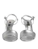 Dolce & Gabbana Silver Leather DG Heels Keira Sandals