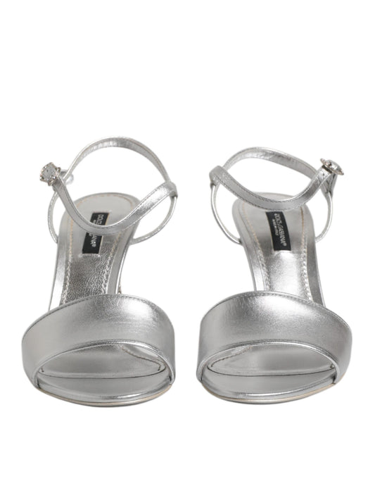 Dolce & Gabbana Silver Leather DG Heels Keira Sandals