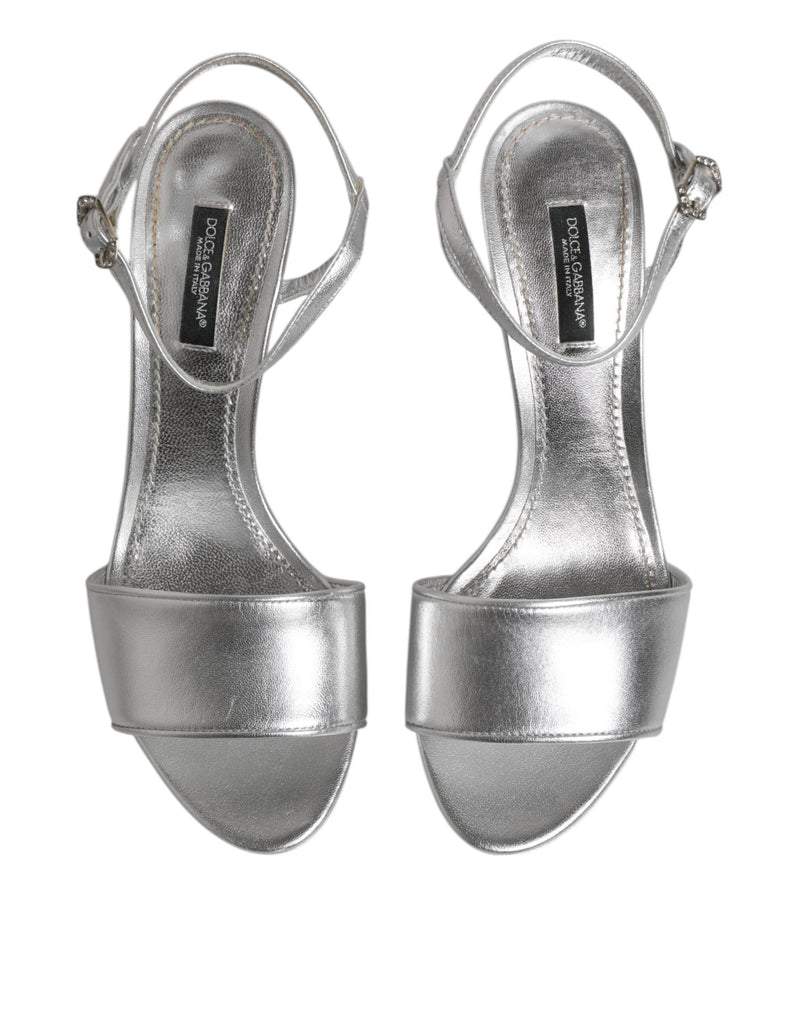 Dolce & Gabbana Silver Leather DG Heels Keira Sandals