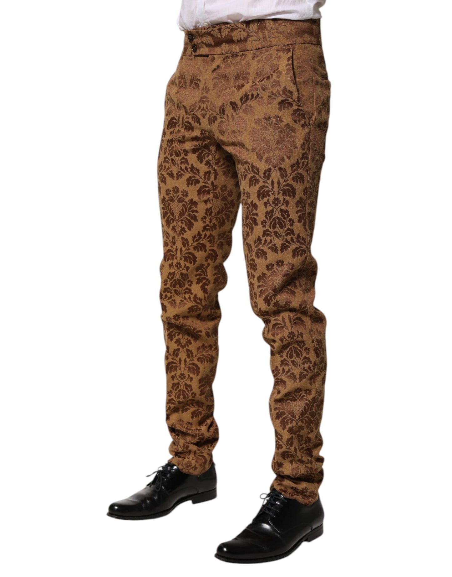 Dolce & Gabbana Brown Floral Jacquard Men Skinny Trouser Pants