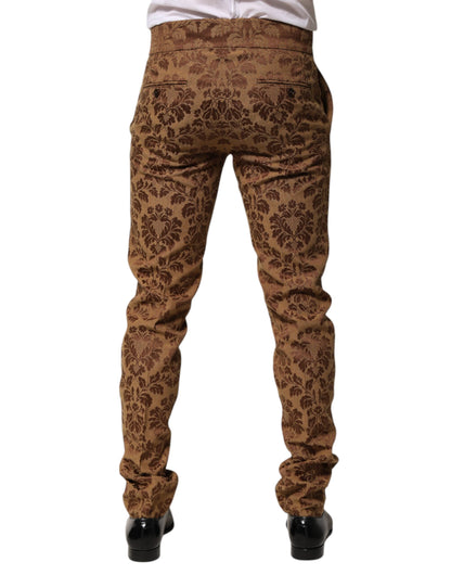 Dolce & Gabbana Brown Floral Jacquard Men Skinny Trouser Pants