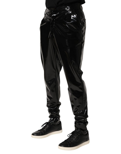 Dolce & Gabbana Black Polyester Mid Waist Men Trouser Pants