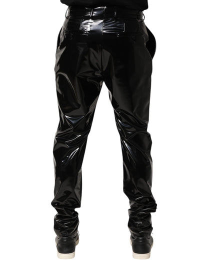 Dolce & Gabbana Black Polyester Mid Waist Men Trouser Pants