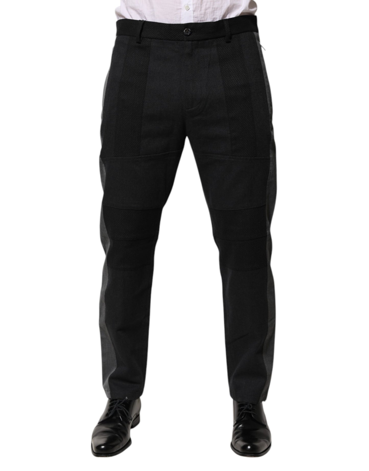 Pantalon tailleur formel en coton noir et gris Dolce &amp; Gabbana