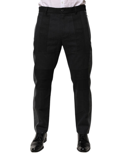 Pantalon tailleur formel en coton noir et gris Dolce &amp; Gabbana