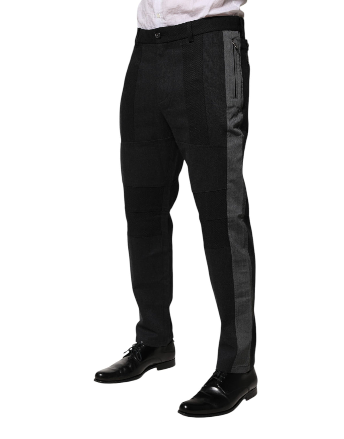 Pantalon tailleur formel en coton noir et gris Dolce &amp; Gabbana