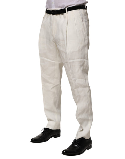 Dolce & Gabbana Cream Linen Dress Slim Formal Trouser Pants