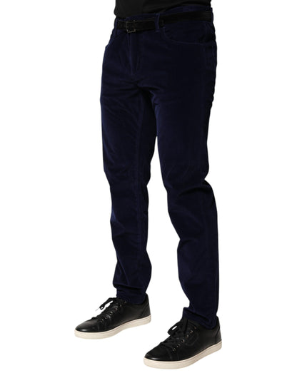 Dolce & Gabbana Navy Blue Cotton Tapered Formal Trouser Pants