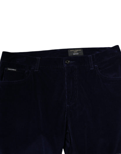 Dolce & Gabbana Navy Blue Cotton Tapered Formal Trouser Pants