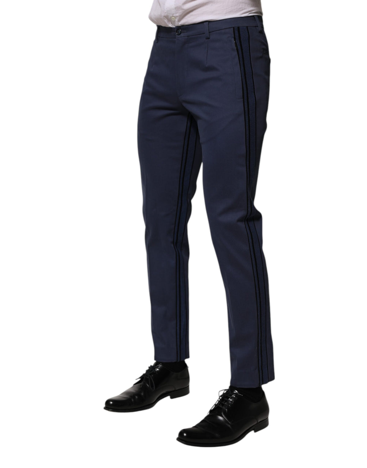 Pantalon tailleur homme Dolce &amp; Gabbana en coton bleu, coupe fuselée.