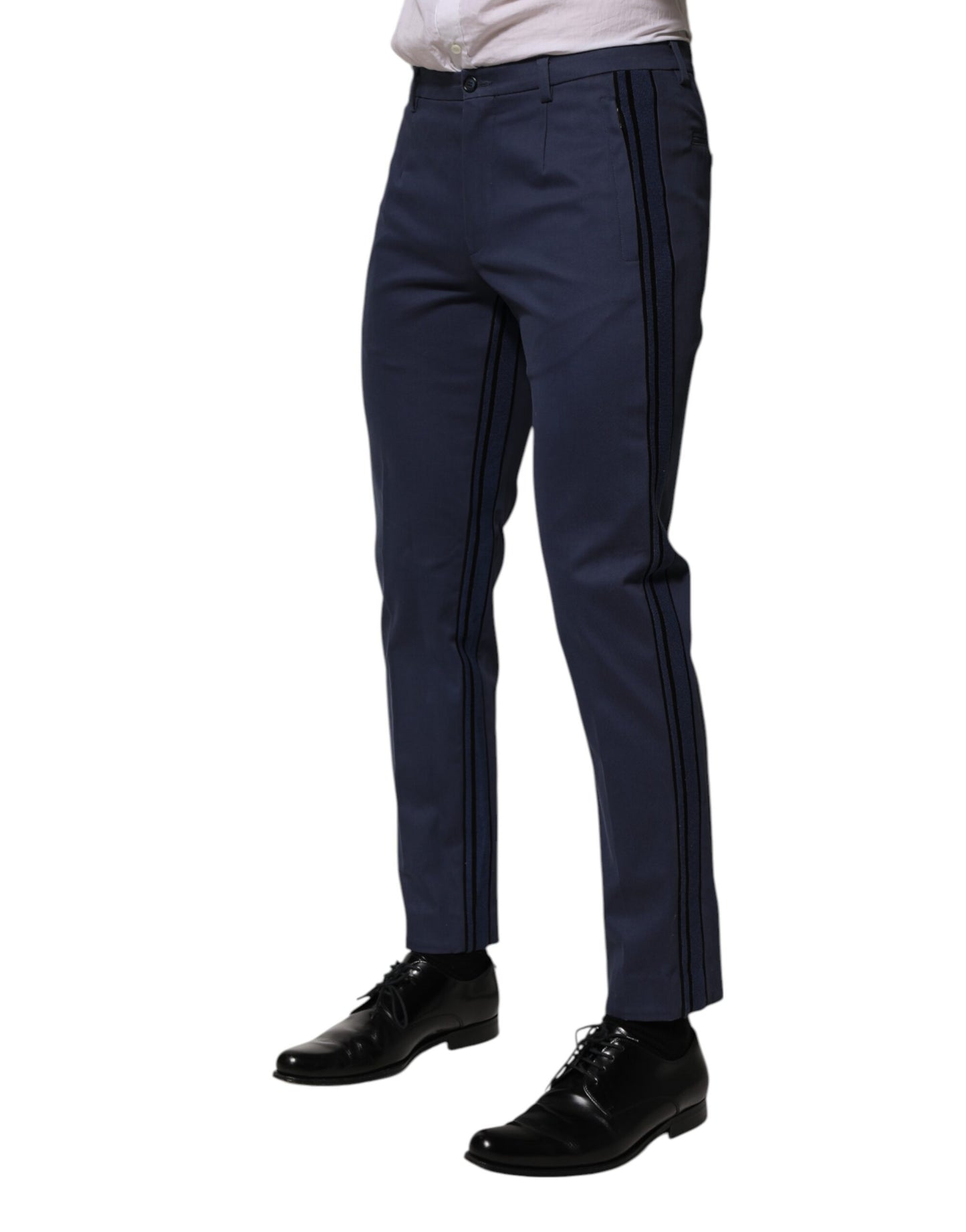 Pantalon tailleur homme Dolce &amp; Gabbana en coton bleu, coupe fuselée.