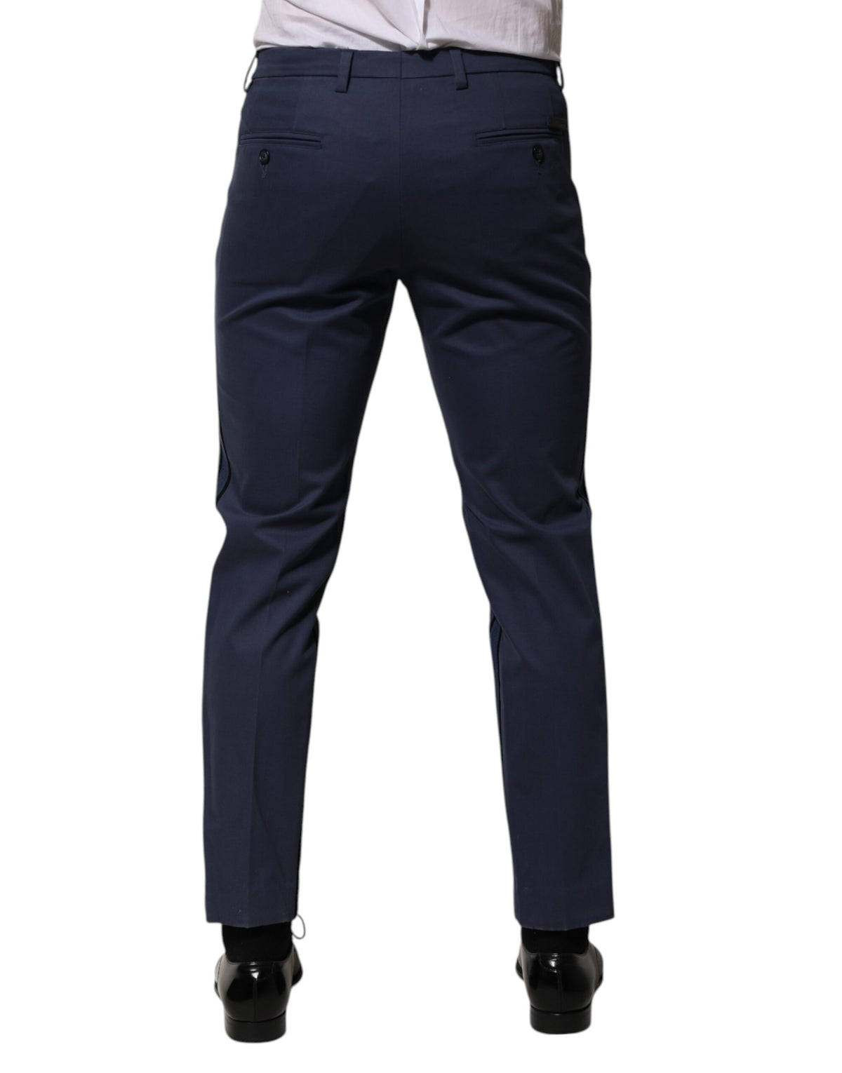 Pantalon tailleur homme Dolce &amp; Gabbana en coton bleu, coupe fuselée.