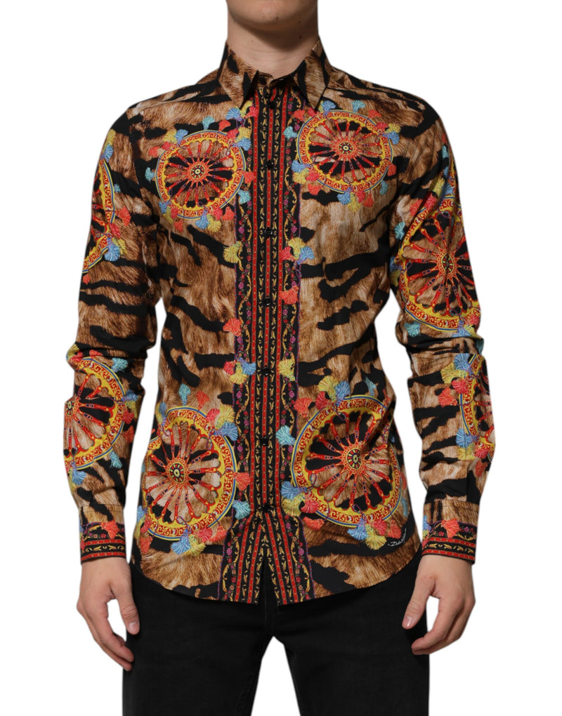 Dolce &amp; Gabbana GOLD katoenen overhemd met tijgerprint en lange mouwen, model Carretto