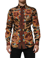 Chemise à manches longues Carretto en coton doré avec motif tigre de Dolce &amp; Gabbana