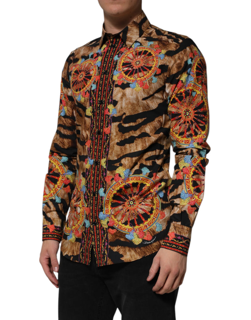 Dolce &amp; Gabbana GOLD katoenen overhemd met tijgerprint en lange mouwen, model Carretto