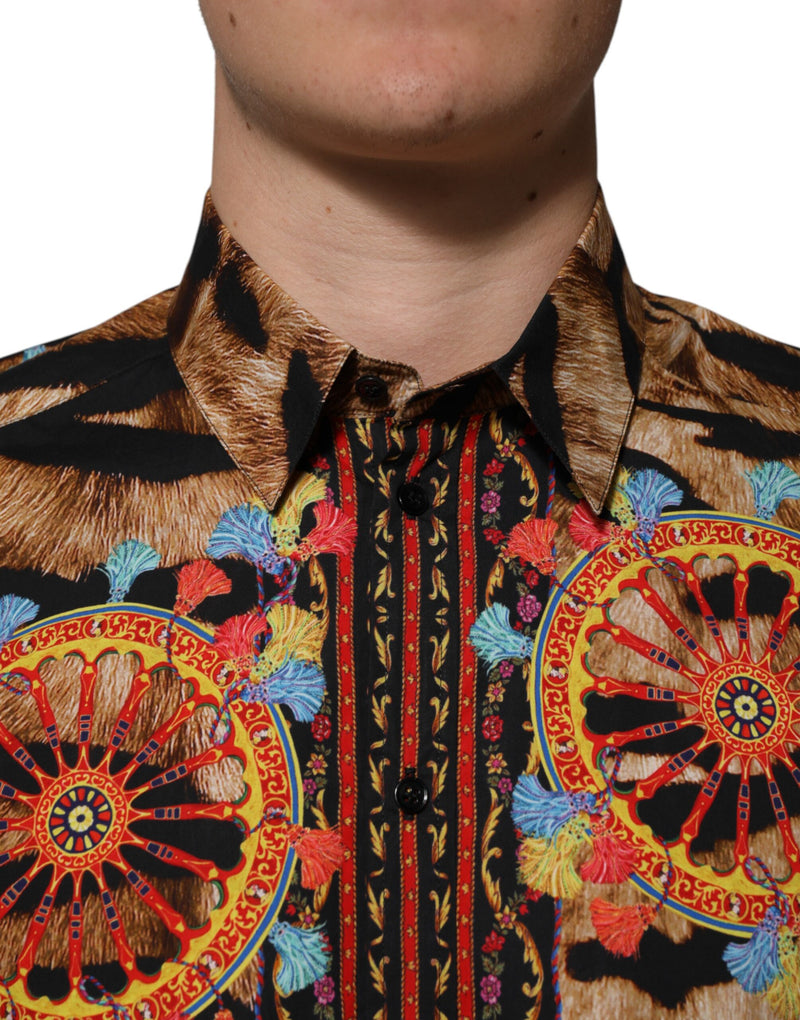 Dolce &amp; Gabbana GOLD katoenen overhemd met tijgerprint en lange mouwen, model Carretto