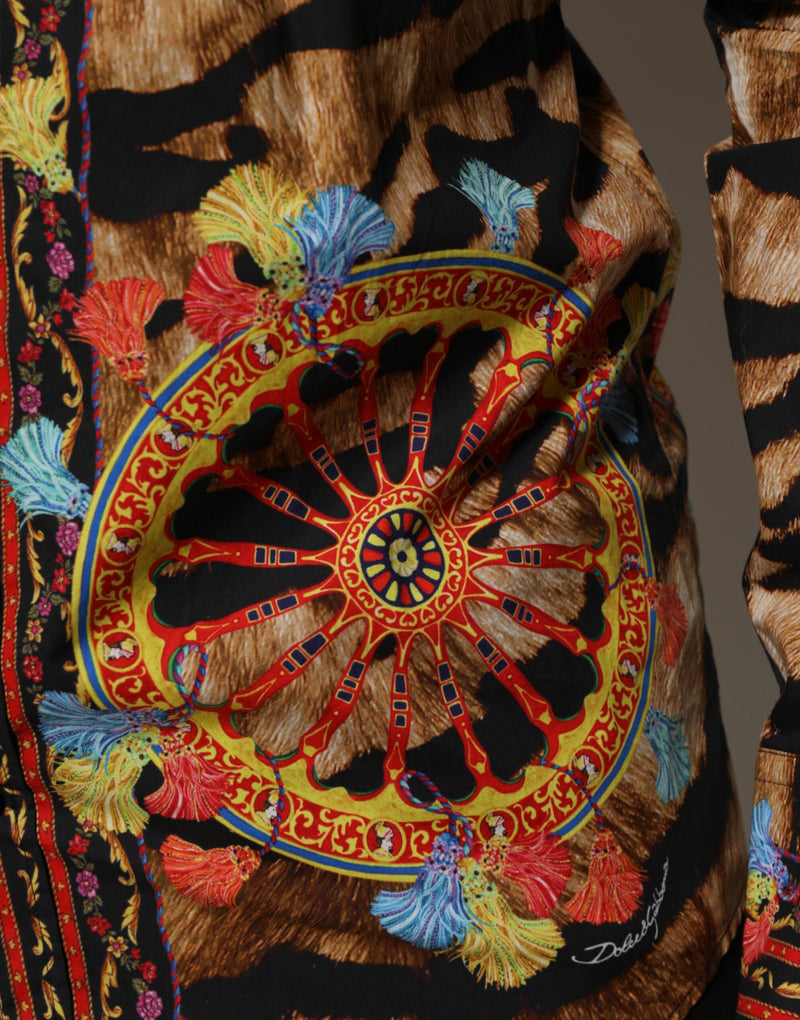 Dolce &amp; Gabbana GOLD katoenen overhemd met tijgerprint en lange mouwen, model Carretto