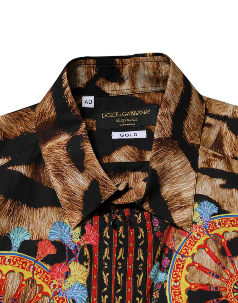 Dolce &amp; Gabbana GOLD katoenen overhemd met tijgerprint en lange mouwen, model Carretto