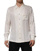 Chemise à manches longues en soie blanche avec imprimé du logo DG de Dolce &amp; Gabbana