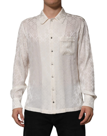 Chemise à manches longues en soie blanche avec imprimé du logo DG de Dolce &amp; Gabbana
