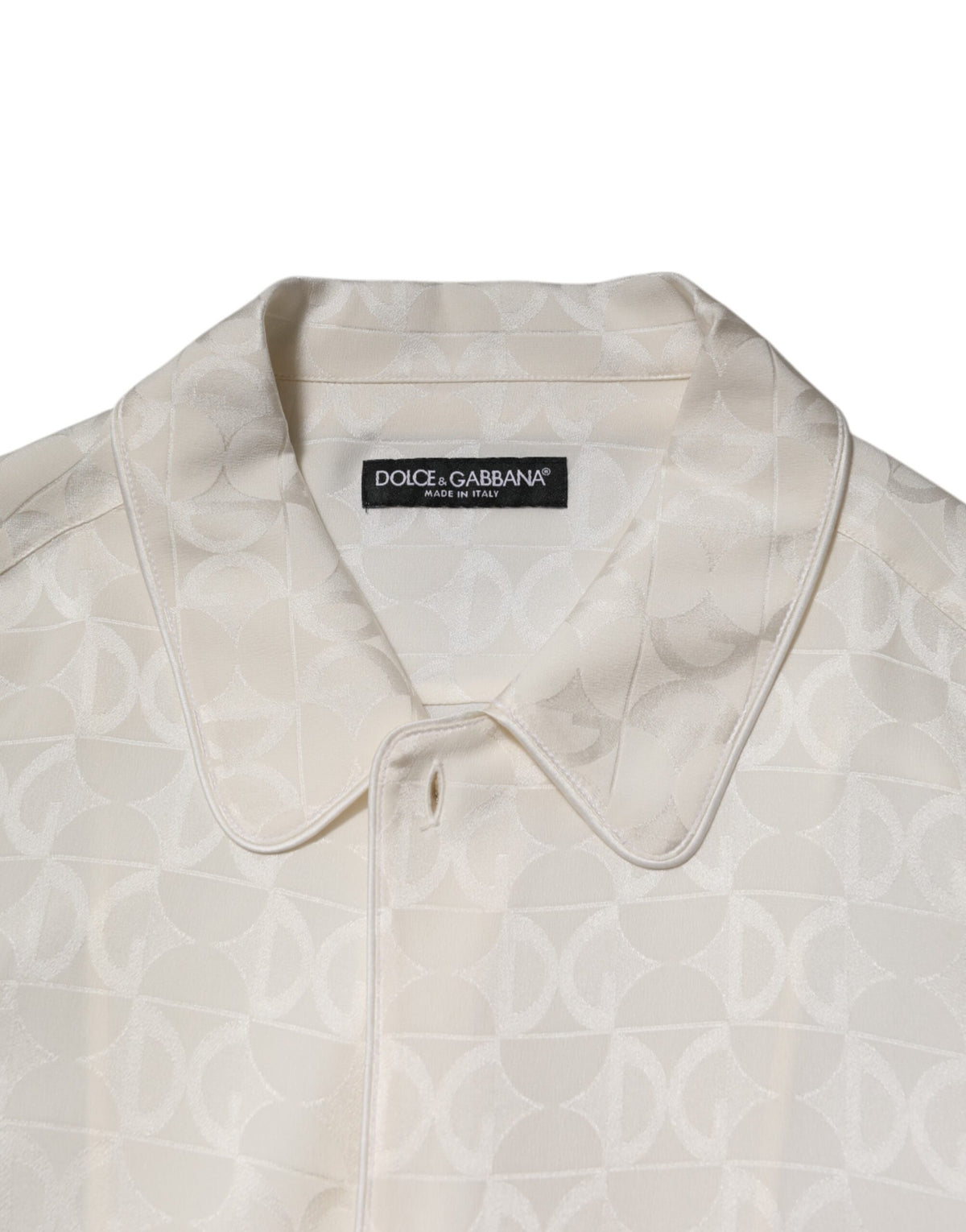 Chemise à manches longues en soie blanche avec imprimé du logo DG de Dolce &amp; Gabbana