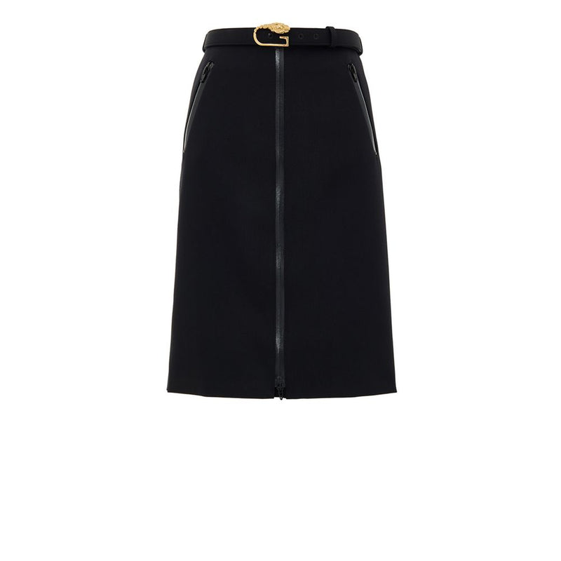 Gucci Black Wool Skirt with Zip and Belt