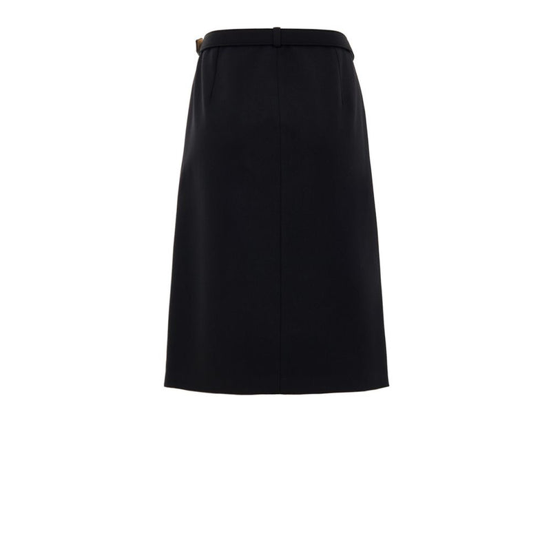 Gucci Black Wool Skirt with Zip and Belt