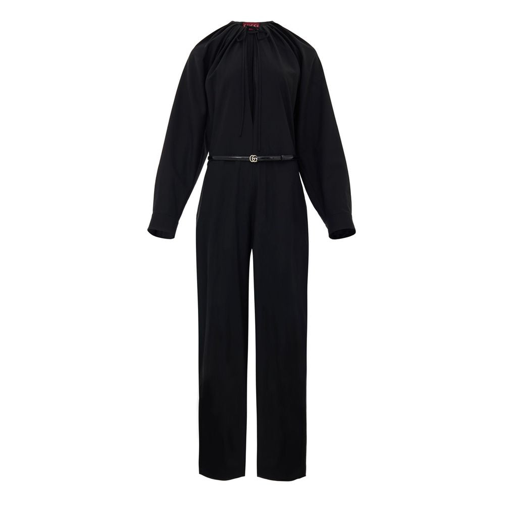 Gucci Black Wool Jumpsuit with GG Logo Belt