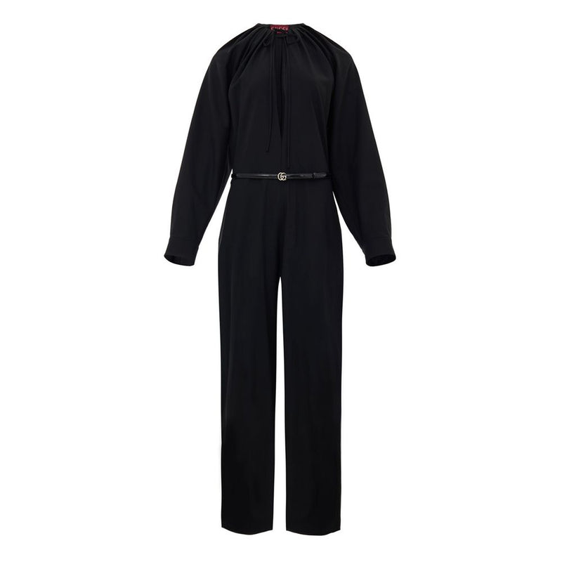 Gucci Black Wool Jumpsuit with GG Logo Belt