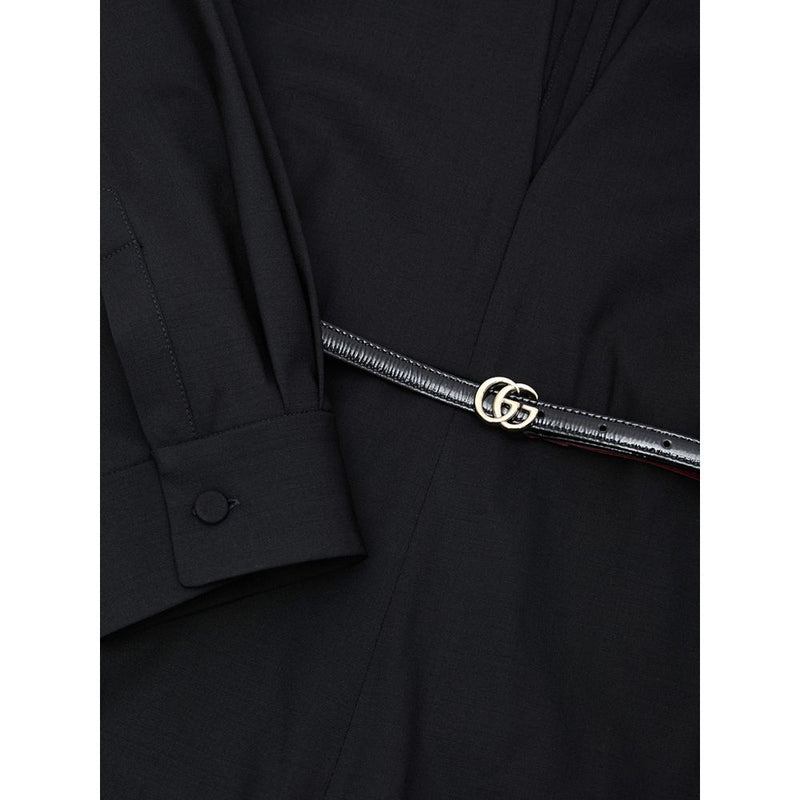 Gucci Black Wool Jumpsuit with GG Logo Belt