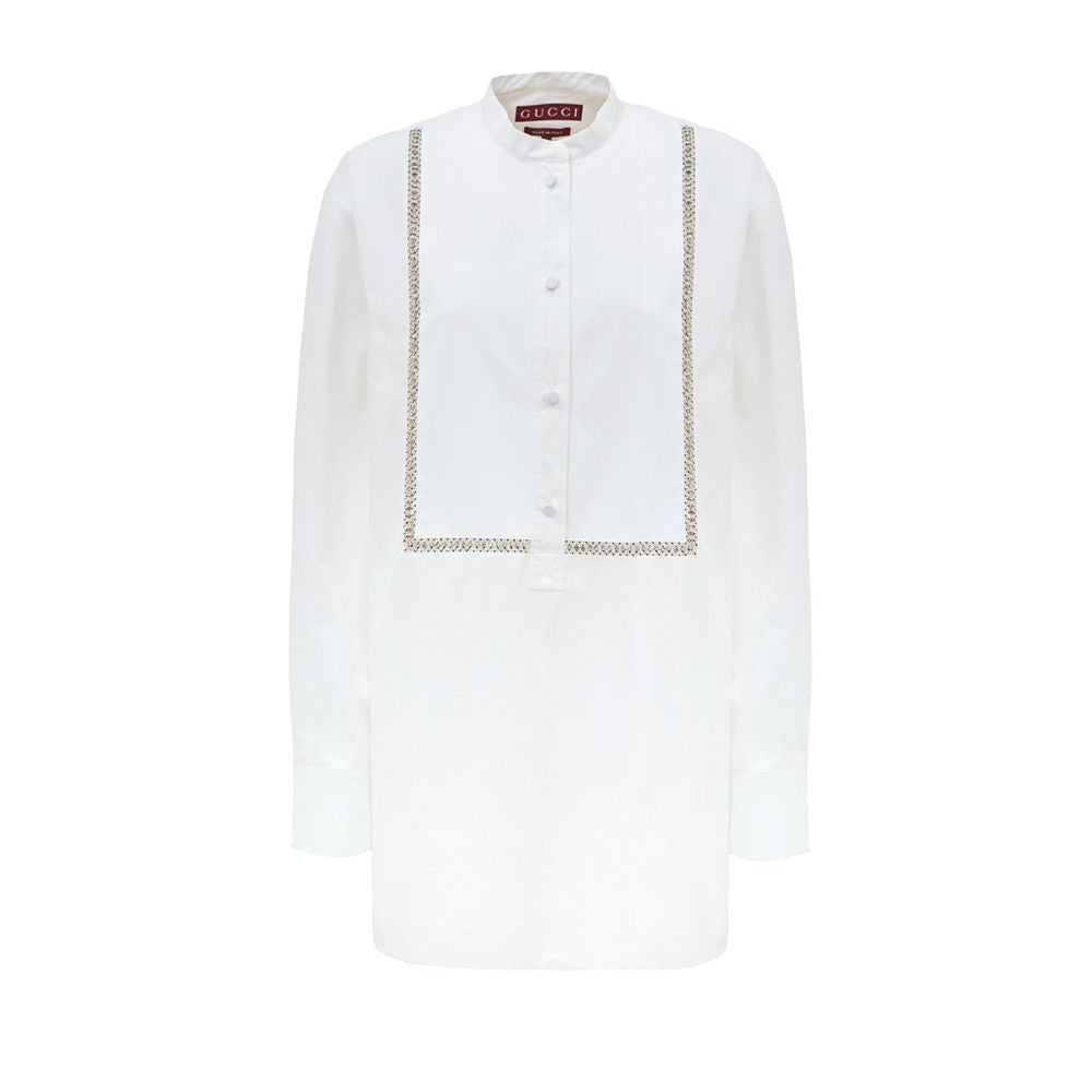 Gucci White Cotton Shirt with Crystal Decorations
